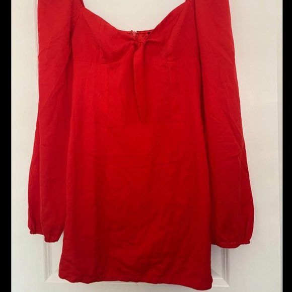 Red Mini Dress With a front Tie - Picture 2 of 4